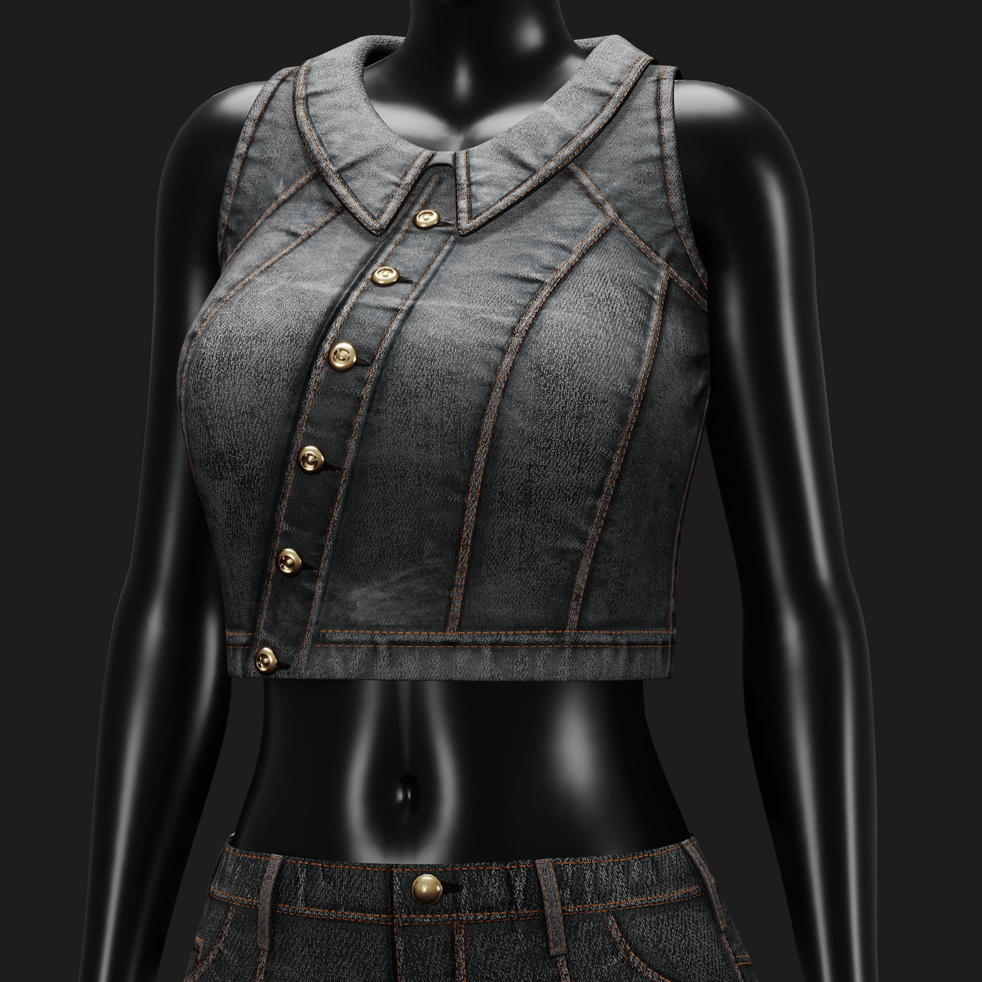 WOMEN'S COWGIRL SET VRChat - Denim Vest + Pants | WOLVES STUDIO