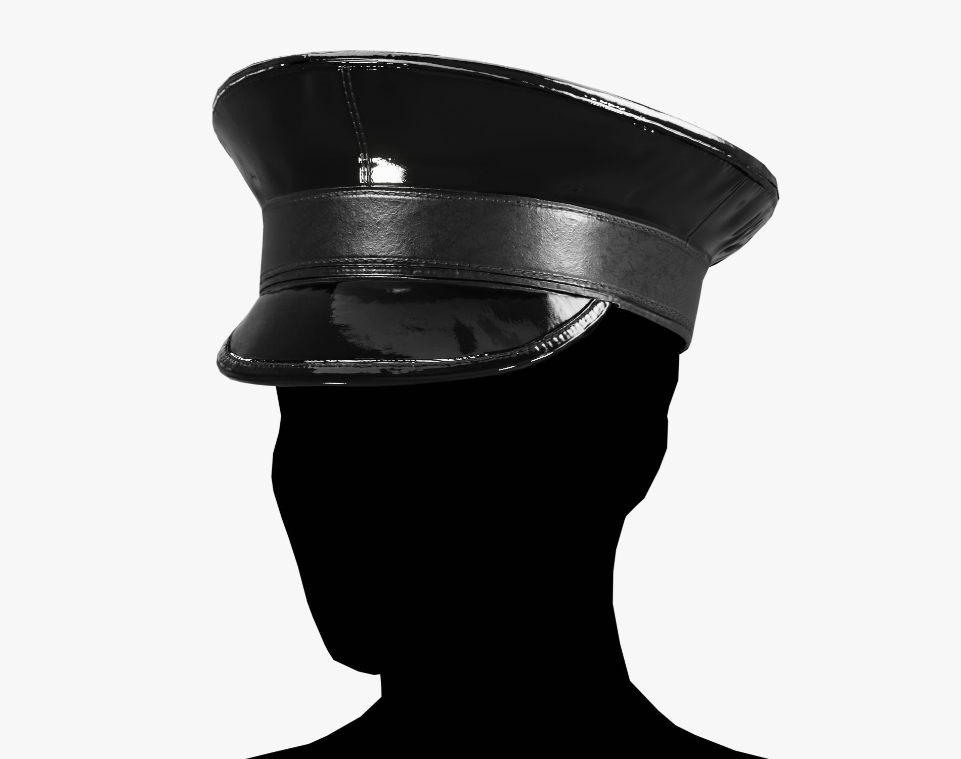 Black Latex Military Hat - Glossy High-Detail Accessory | WOLVES STUDIO