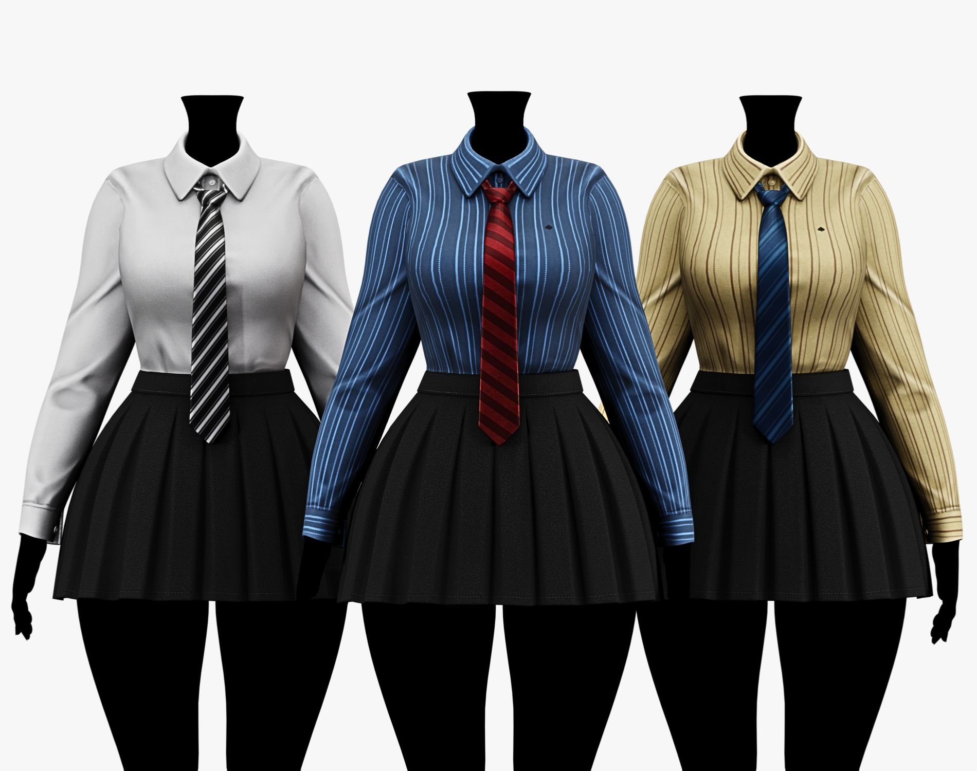 Formal School Set | Striped Shirt + Pleated Skirt + Necktie | WOLVES STUDIO