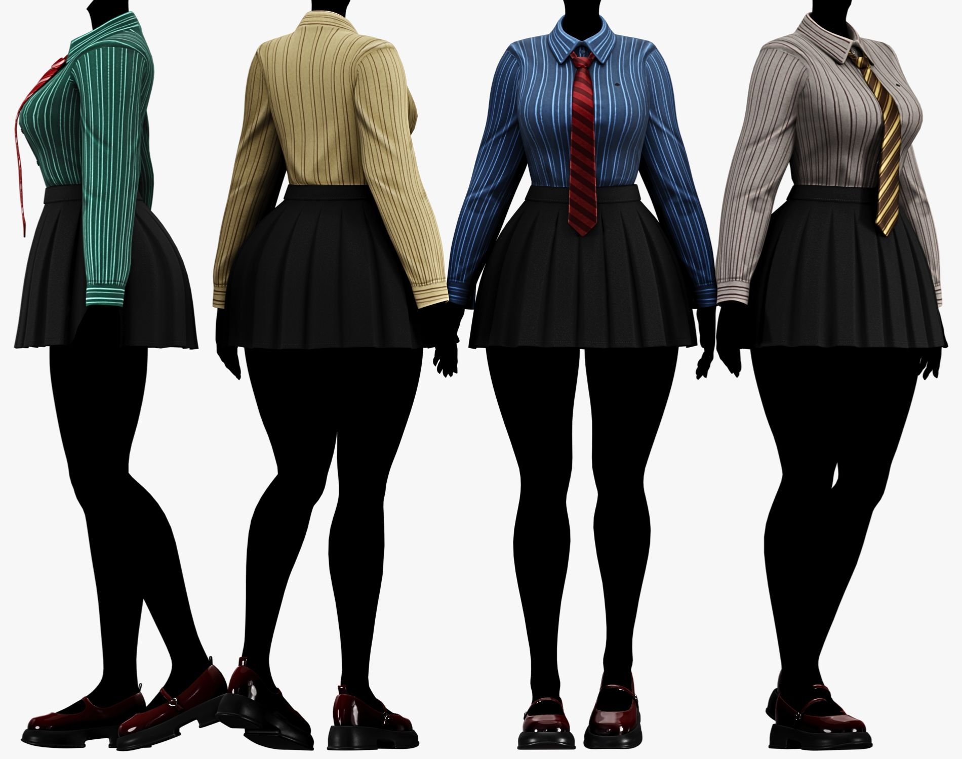 Formal School Set | Striped Shirt + Pleated Skirt + Necktie | WOLVES STUDIO