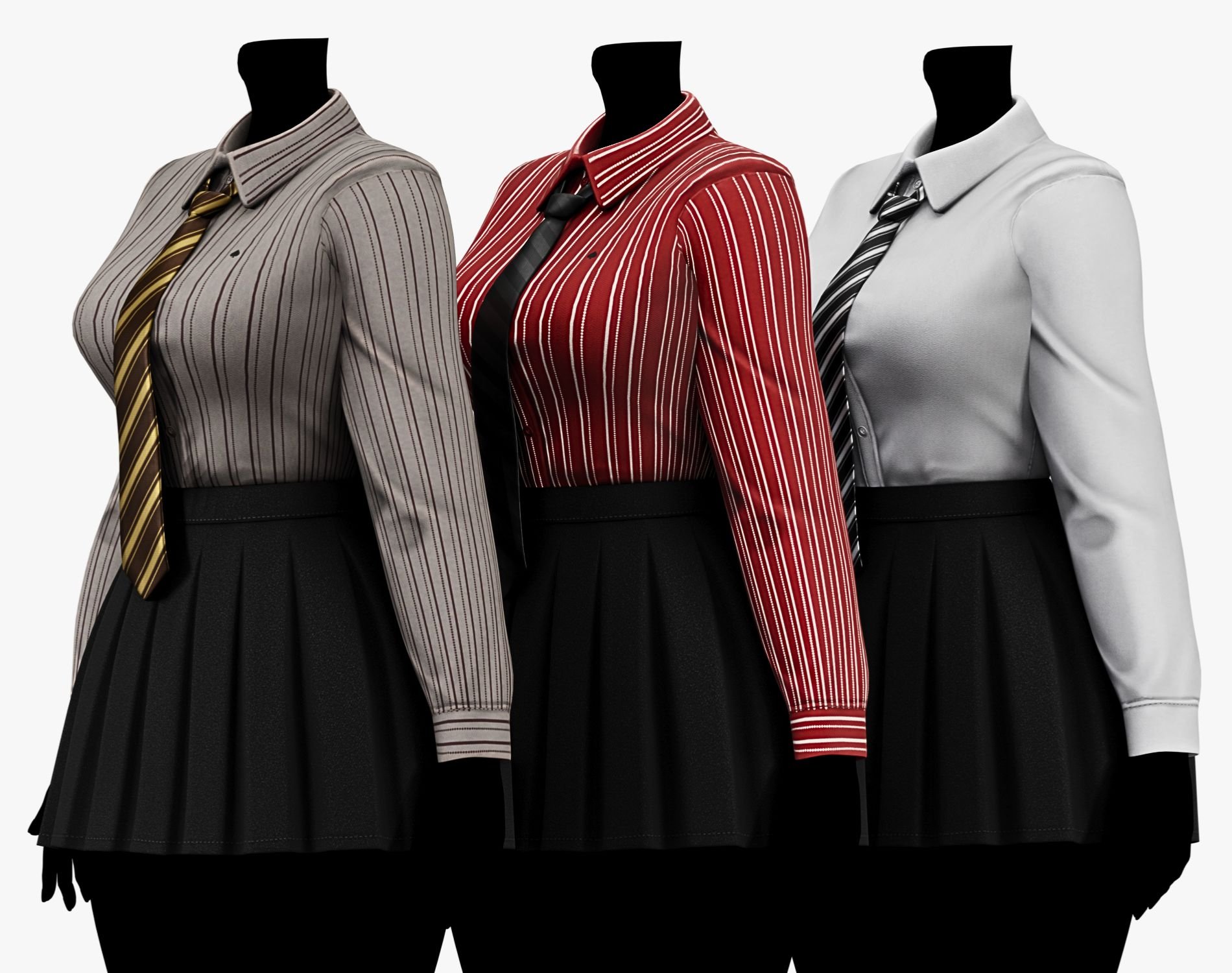 Formal School Set | Striped Shirt + Pleated Skirt + Necktie | WOLVES STUDIO