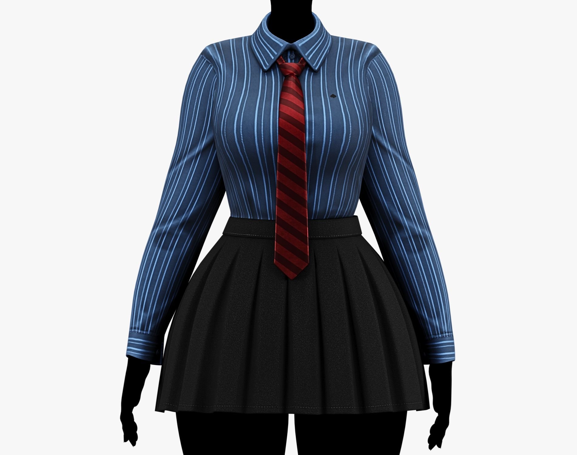 Formal School Set | Striped Shirt + Pleated Skirt + Necktie | WOLVES STUDIO