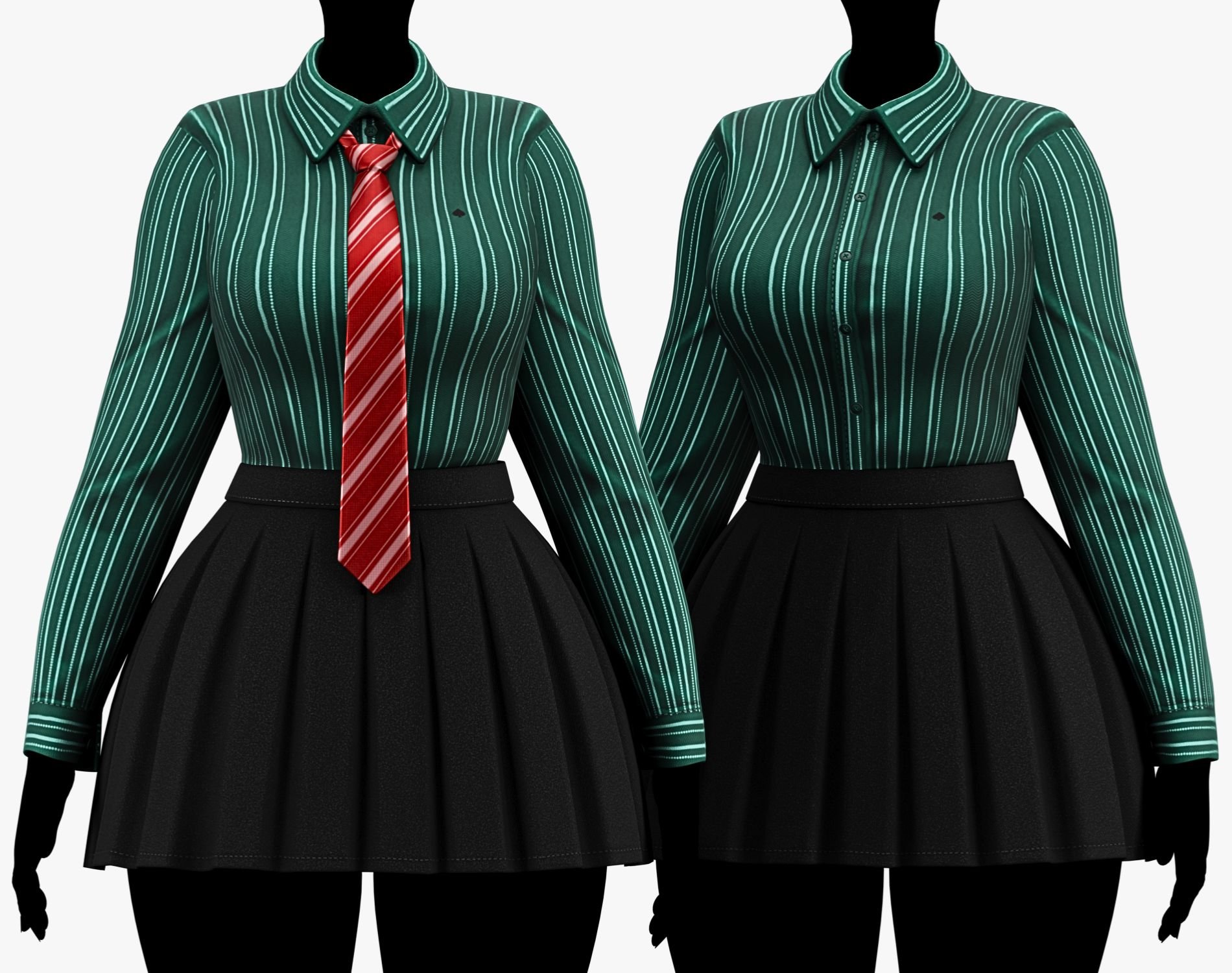 Formal School Set | Striped Shirt + Pleated Skirt + Necktie | WOLVES STUDIO
