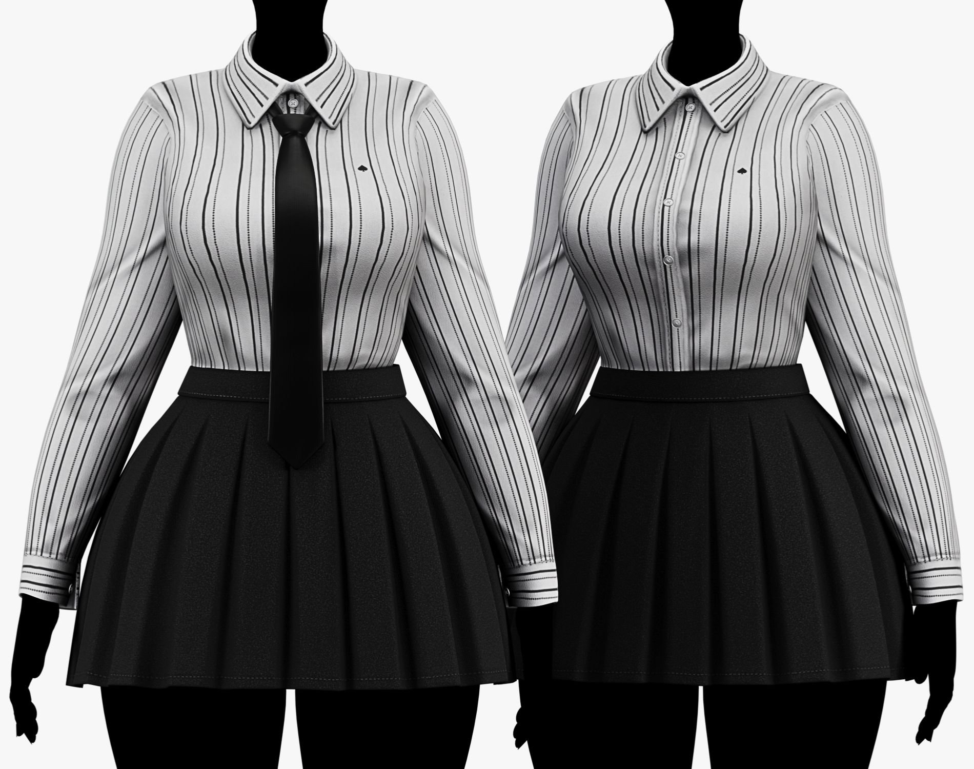 Formal School Set | Striped Shirt + Pleated Skirt + Necktie | WOLVES STUDIO