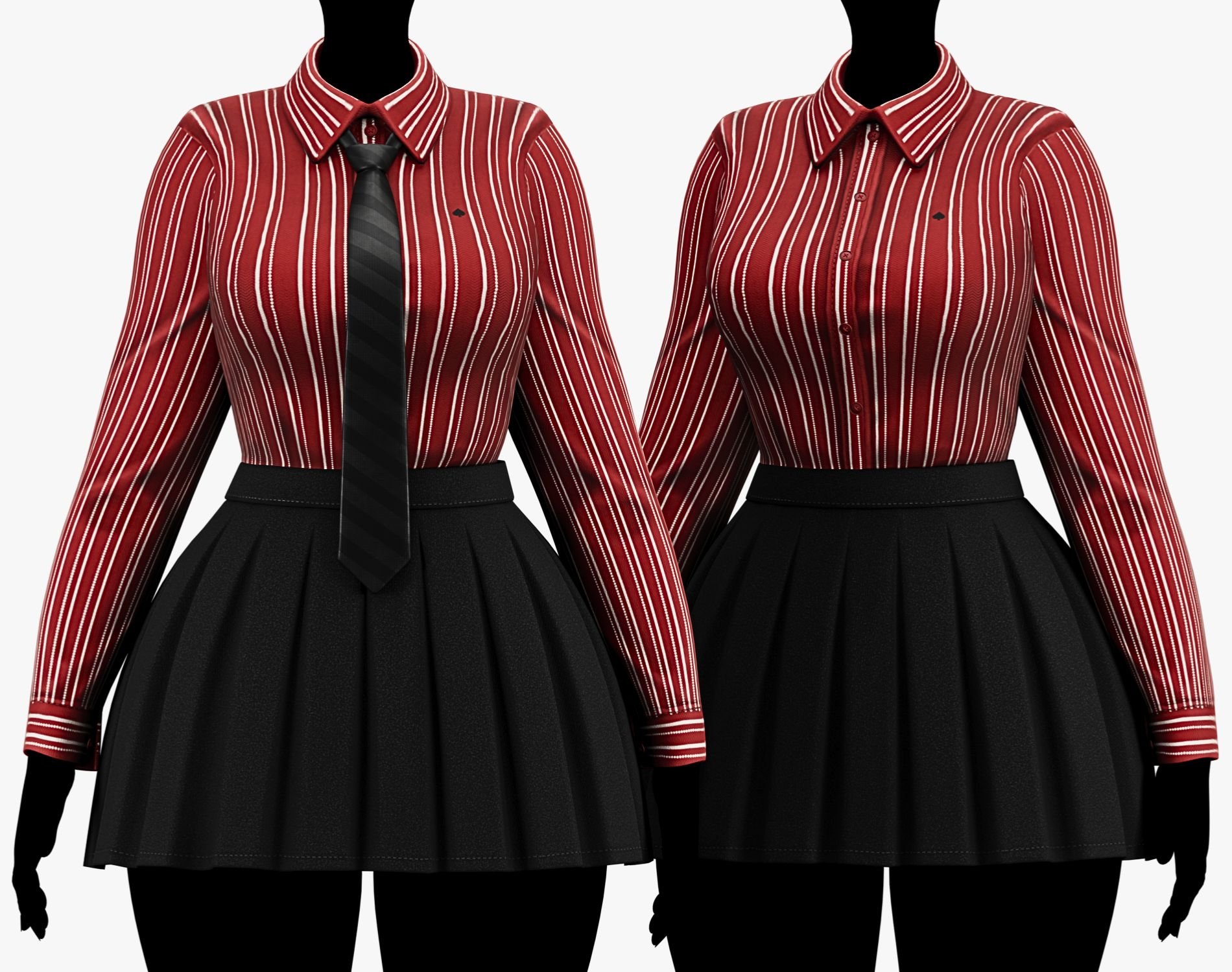 Formal School Set | Striped Shirt + Pleated Skirt + Necktie | WOLVES STUDIO