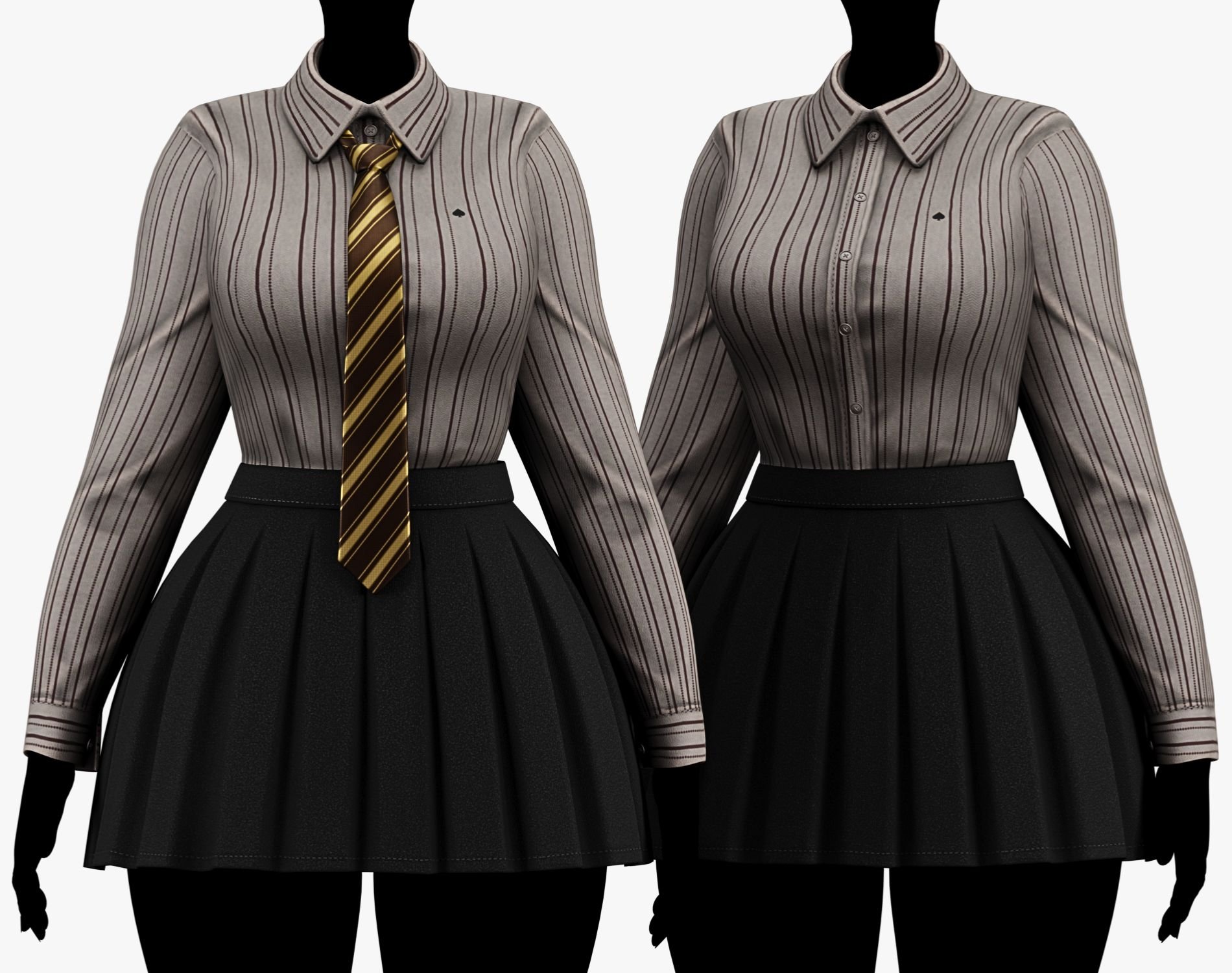 Formal School Set | Striped Shirt + Pleated Skirt + Necktie | WOLVES STUDIO