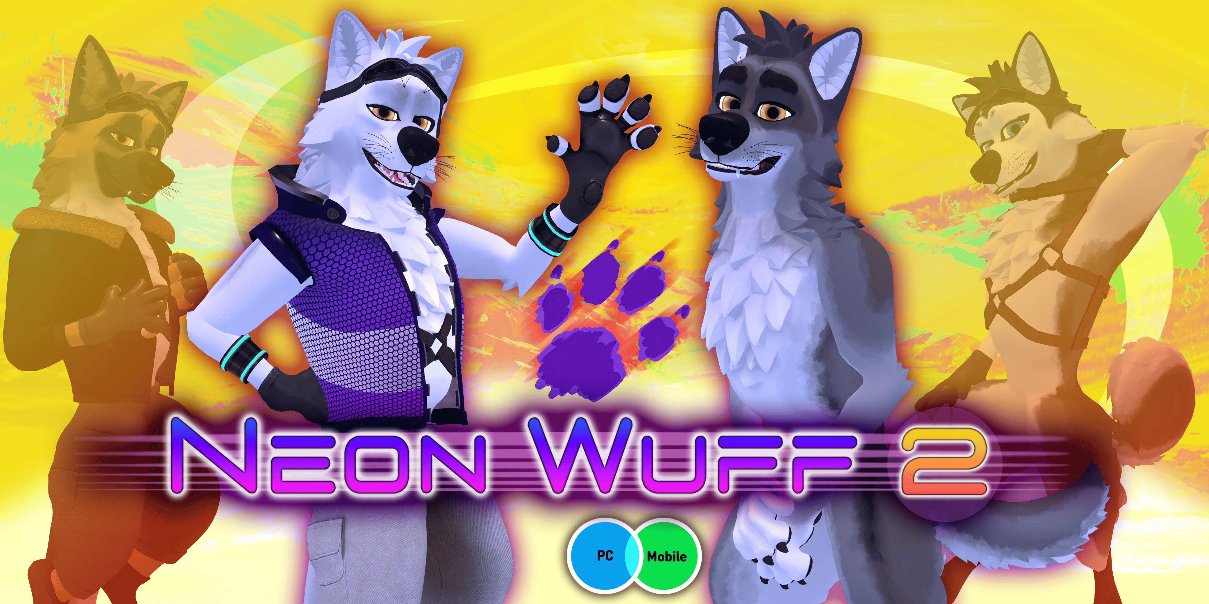 Neon Wuff 2 (Upright Wolf, Dog, Husky VRChat Avatar)