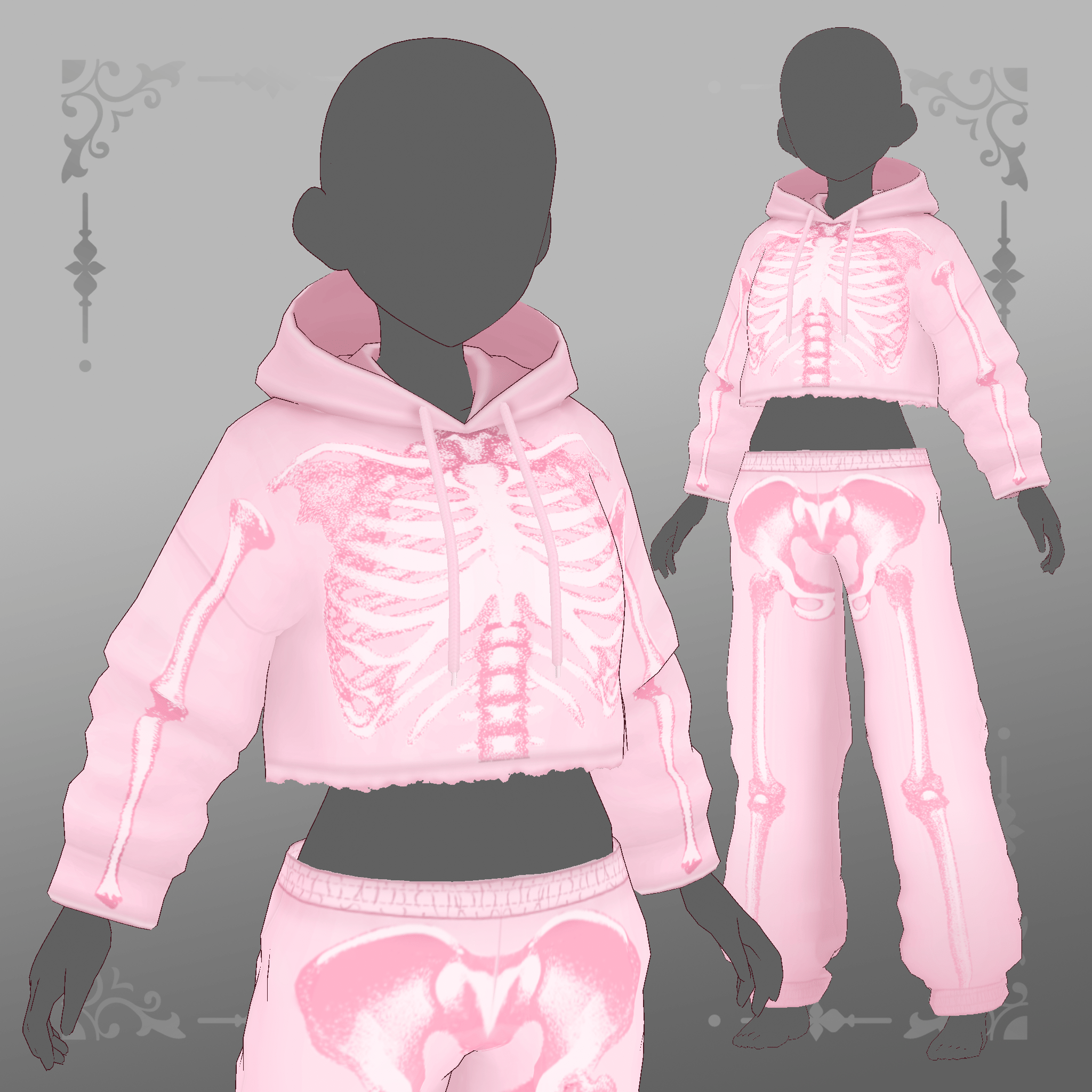 VRoid Pink Skeleton Sweatpants and Hoodie Set
