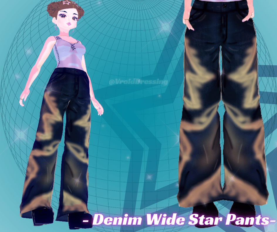 3D Vroid Denim Wide Stars pants