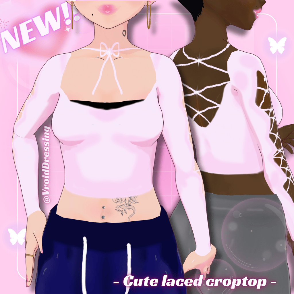 3D Y2K Cute Vroid lace up croptop