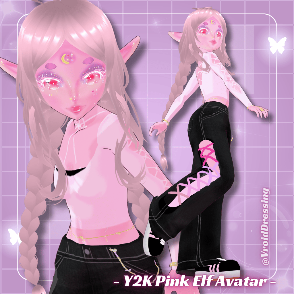 3D VRM Vroid Y2K VRM Pink Elf Avatar