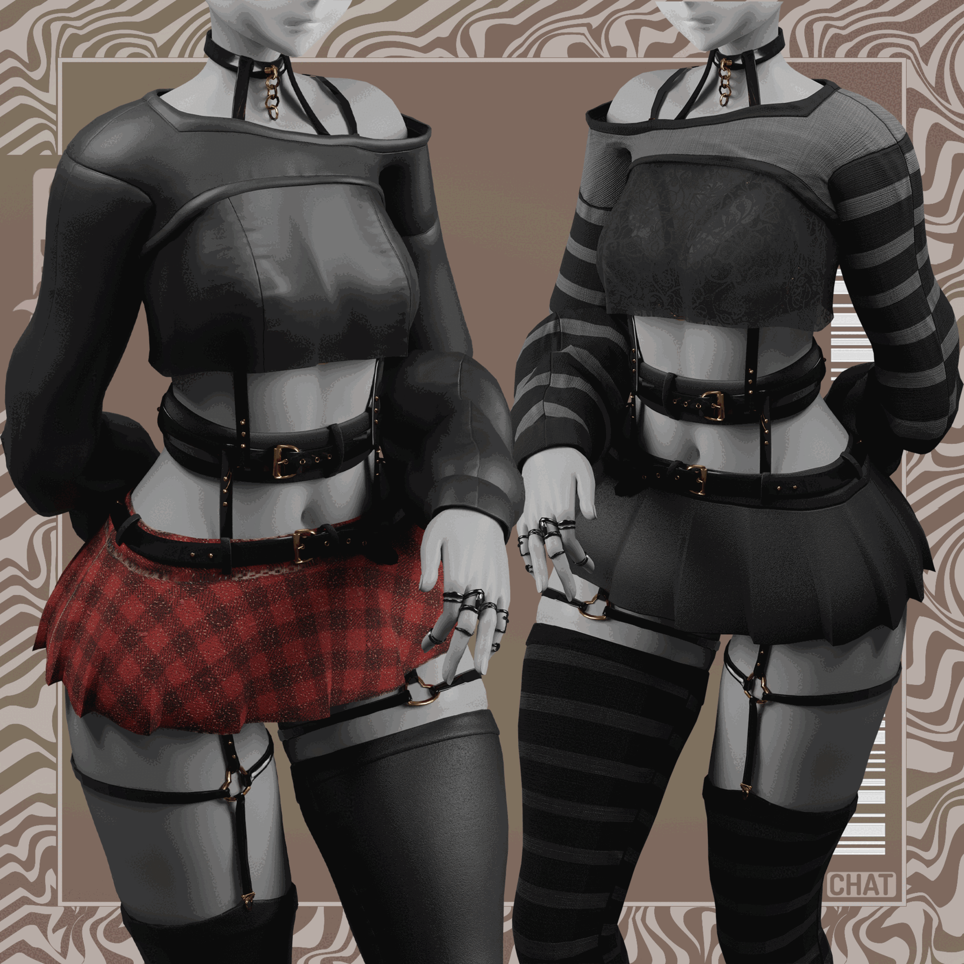 Comfy Goth Outfit (Halloween textures) (Rigged for ZinFit, VRBase EGirl, GodMagician, Saki)