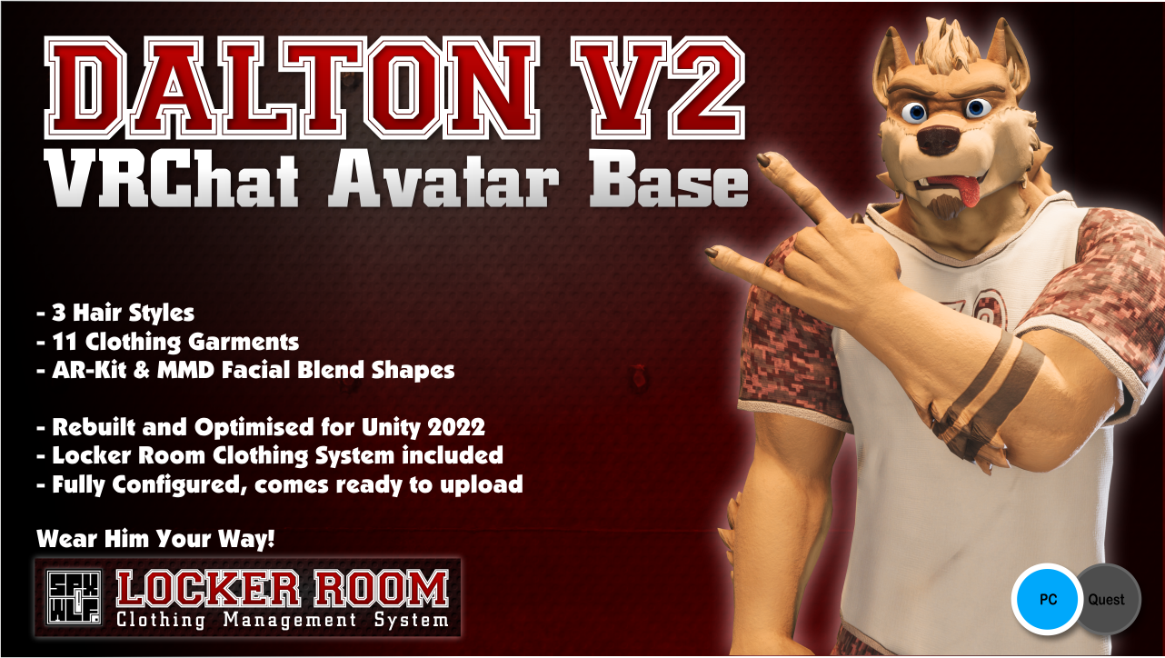 Dalton VRChat Avatar Base (PC | Face Tracking | Modular Clothing System)