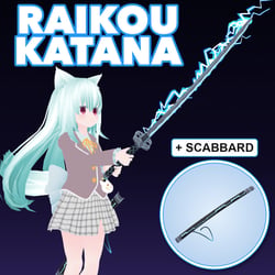 Raikou Katana - Glowing Lightning Katana with Draw / Sheathe Toggle, 3 Colors (Azure / Violet / Gold) [VRChat, Modular Avatar]