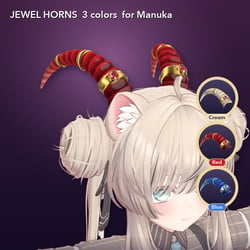 Jewel Horns for Manuka - Gem & Polished Metal Horn Accessory, 3 Colors (Cream / Red / Blue) [VRChat, Modular Avatar]