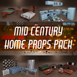 1950s Mid Century PBR Home Furniture and Props Pack [Low Poly]