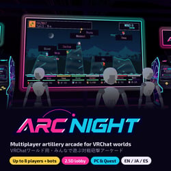 ARC NIGHT — Multiplayer Artillery Arcade for VRChat Worlds (8 Cabinets, Giant Screen, 2.5D Lobby)