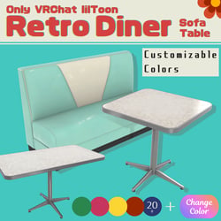 VRChat  lilToon | Retro Diner Sofa & Table Set | Customizable Colors | 3D Furniture