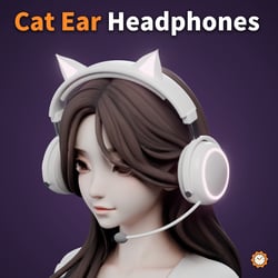 Cat Ear Headphones - Ears and Rings Glow with AudioLink, Mic | VRChat