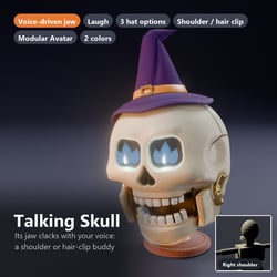 Talking Skull - Jaw Rattles with Your Voice, Shoulder or Hair Clip | VRChat