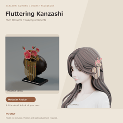 Dangling Kanzashi - Plum Hairpin with Rippling, Sparkling Strips | VRChat
