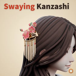 Dangling Kanzashi - Plum Hairpin with Rippling, Sparkling Strips | VRChat