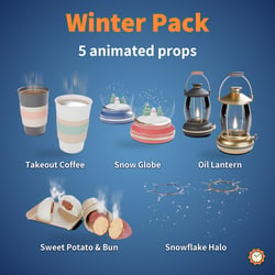 Winter Pack - 5 Animated Props (Coffee, Sweet Potato & Bun, Snow Globe, Lantern, Halo) | VRChat