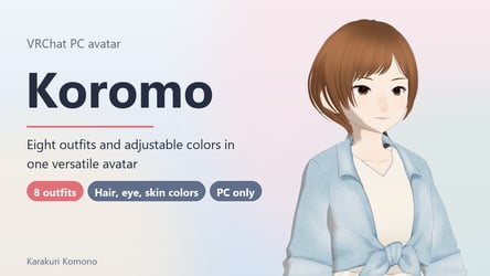 Koromo - VRChat Avatar with 8 Outfits and Adjustable Hair, Eye and Skin Colors (PC)