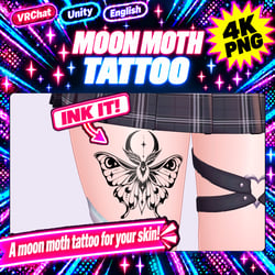 Moon Moth Tattoo — Crescent moon and moth tattoo texture, 4K transparent PNG [VRChat / lilToon decal]