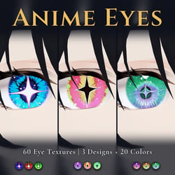 60 Anime Eye Textures - 3 Designs x 20 Colors | Fits Any Head