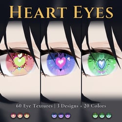60 Heart Pupil Eye Textures - 3 Designs x 20 Colors | Fits Any Head