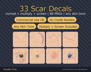 33 Scar Decals - 3 Blend Versions, 88 PNGs | Works on Any Skin Tone