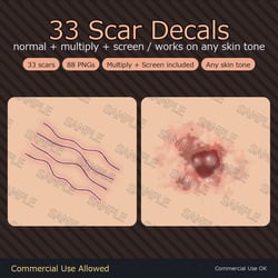 33 Scar Decals - 3 Blend Versions, 88 PNGs | Works on Any Skin Tone