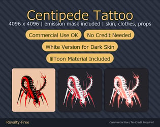 Centipede Tattoo Decal - 4K + Emission Mask | Any Avatar, Skin, Clothes or Props