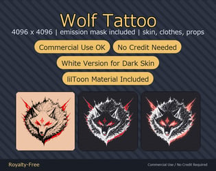 Wolf Tattoo Decal - 4K + Emission Mask | Any Avatar, Skin, Clothes or Props