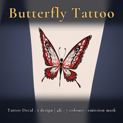 Butterfly Tattoo Decal - 4K, 7 Colours + Emission Mask | Any Avatar, Skin, Clothes or Props