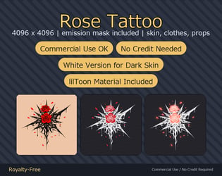 Rose Tattoo Decal - 4K + Emission Mask | Any Avatar, Skin, Clothes or Props