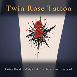 Rose Tattoo Decal - 4K, 7 Colours + Emission Mask | Any Avatar, Skin, Clothes or Props