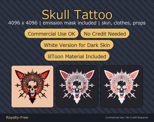 Skull Tattoo Decal - 4K + Emission Mask | Any Avatar, Skin, Clothes or Props