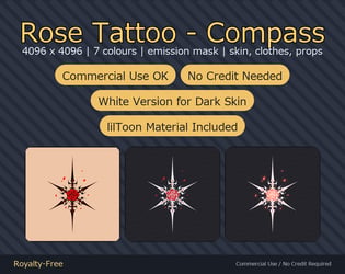 Rose Tattoo Decal - Compass - 4K, 7 Colours + Emission Mask | Any Avatar, Skin, Clothes or Props