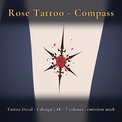 Rose Tattoo Decal - Compass - 4K, 7 Colours + Emission Mask | Any Avatar, Skin, Clothes or Props