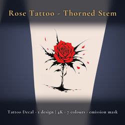 Rose Tattoo Decal - Thorned Stem - 4K, 7 Colours + Emission Mask | Any Avatar, Skin, Clothes or Props