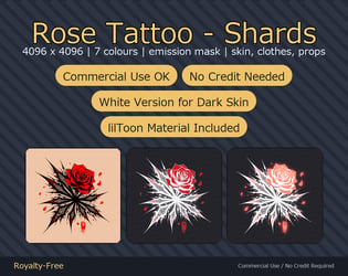 Rose Tattoo Decal - Shards - 4K, 7 Colours + Emission Mask | Any Avatar, Skin, Clothes or Props