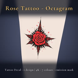 Rose Tattoo Decal - Octagram - 4K, 7 Colours + Emission Mask | Any Avatar, Skin, Clothes or Props