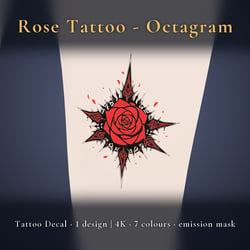 Rose Tattoo Decal - Octagram - 4K, 7 Colours + Emission Mask | Any Avatar, Skin, Clothes or Props