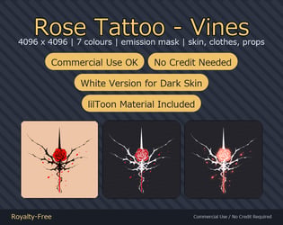 Rose Tattoo Decal - Vines - 4K, 7 Colours + Emission Mask | Any Avatar, Skin, Clothes or Props
