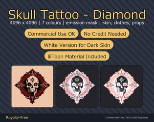 Skull Tattoo Decal - Diamond - 4K, 7 Colours + Emission Mask | Any Avatar, Skin, Clothes or Props