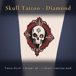 Skull Tattoo Decal - Diamond - 4K, 7 Colours + Emission Mask | Any Avatar, Skin, Clothes or Props