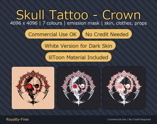 Skull Tattoo Decal - Crown - 4K, 7 Colours + Emission Mask | Any Avatar, Skin, Clothes or Props