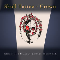 Skull Tattoo Decal - Crown - 4K, 7 Colours + Emission Mask | Any Avatar, Skin, Clothes or Props